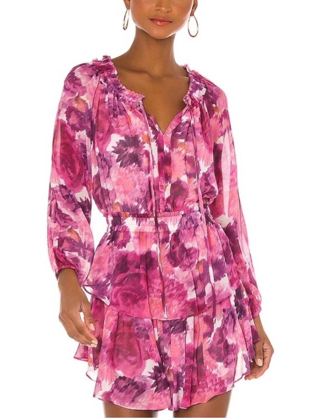 LoveShackFancy Silk Ruffle Long Sleeve dress